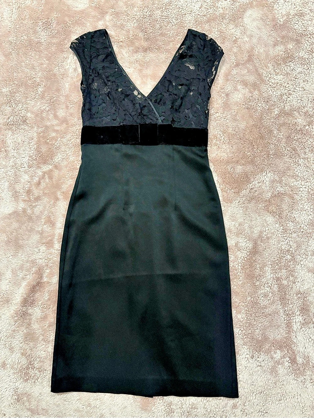 Banana Republic Black Lace Bodice Velvet Bow Waist Dress Black Size 0